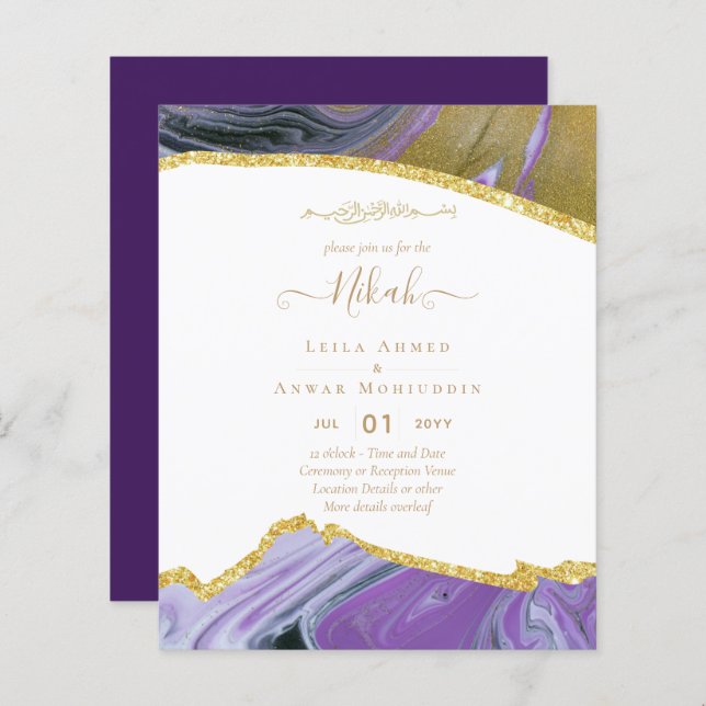 BUDGETEN FÖR NIKAH Islamic Bismillah bröllop (Fram/baksida)