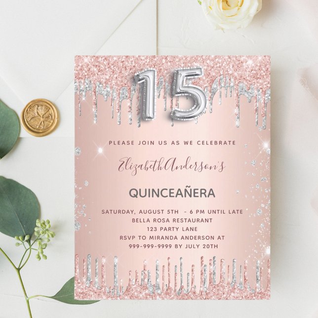Budgeten för Quinceanera ro guld silver glitter (Skapare uppladdad)
