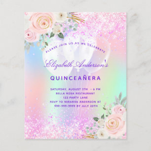 Budgeten för Quinceanera rosa lila blommigt ballon Flygblad