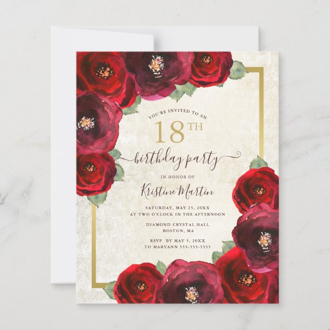 Budgeten för Röd ros Blommigt 18:e Födelsedagsfest (Framsida)
