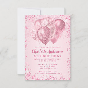 Budgeten för Rosa Glitter Ballon Barns födelsedag Anteckningskort