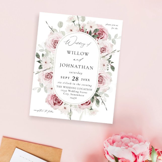 Budgeten för  Rosa ros och eukalyptus Blommigt Brö Flygblad (Skapare uppladdad)