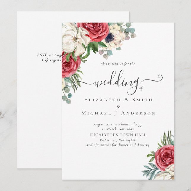 Budgeten för Rött vitt blått Blommigten Bröllop (Fram/baksida)