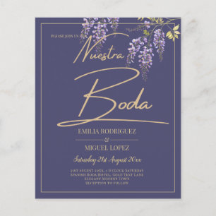BUDGETEN för spanska BODA Wisteria Lila Guld Bröll Flygblad