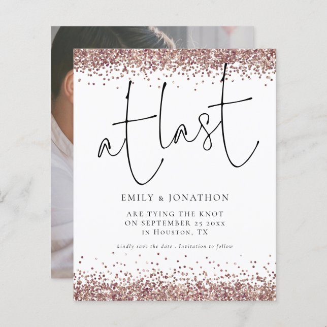 Budgeten förra Ro Guld Glitter fotodatum för Spara (Fram/baksida)