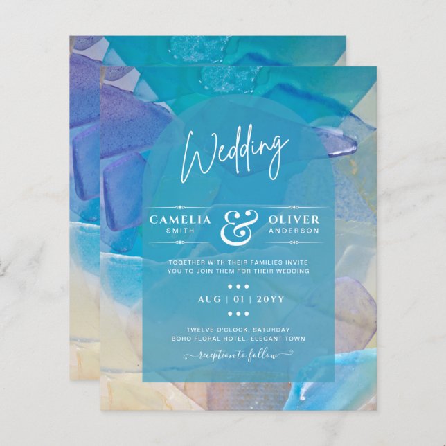 BUDGETEN - Glass Teal Blue Ocean Beach Sea Bröllop (Fram/baksida)