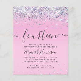 Budgeten Glitter 14:e Födelsedagsfest inbjudan