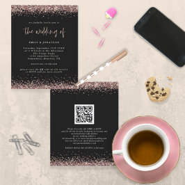 Budgeten Glitter Ro Bröllop Guld, QR-koden Inbjuda