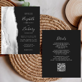 Budgeten Grått Silver Agate Mörk QR Code Bröllop