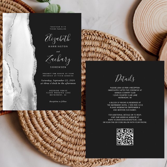 Budgeten Grått Silver Agate Mörk QR Code Bröllop (Skapare uppladdad)