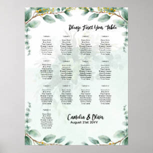 BUDGETEN Greenery Eucalyptus SEATING CHART Bröllop Poster