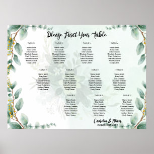 BUDGETEN Greenery Eucalyptus SEATING CHART Bröllop Poster