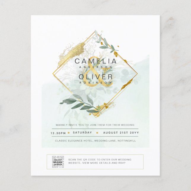 BUDGETEN Grey PHOTO-bröllopsinbjudan QR CODE F Flygblad (Framsidan)