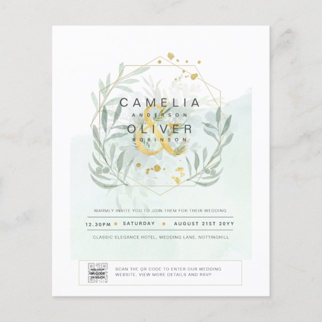 BUDGETEN Grey PHOTO-bröllopsinbjudan QR CODE Flygblad (Framsidan)