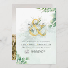 BUDGETEN Grey PHOTO-bröllopsinbjudan QR CODE Inbjudningar