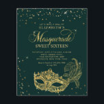 BUDGETEN Grönt Guld Glitter Masquerad Sweet 16<br><div class="desc">Utformningsfunktionen mousserande masken guld glitter maskerad boll med guld konetti.</div>