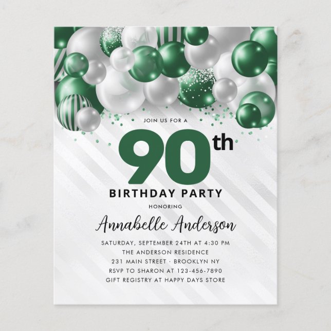 Budgeten Grönt Silver Ballon Glitter 90:e födelsed (Framsida)