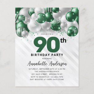 Budgeten Grönt Silver Ballon Glitter 90:e födelsed