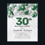 Budgeten Grönt Silver Blegon Glitter 30års födelse<br><div class="desc">Modern Glam Emerald Grönt Silver Balloon Glitter Gnistra i alla åldrar på födelsedagsinbjudan</div>
