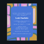 Budgeten Groovy Abstrakt Blue Bat mitzvah Inbjudan<br><div class="desc">Budget Groovy Colorful Abstrakt Blue and Rosa Bat mitzvah</div>
