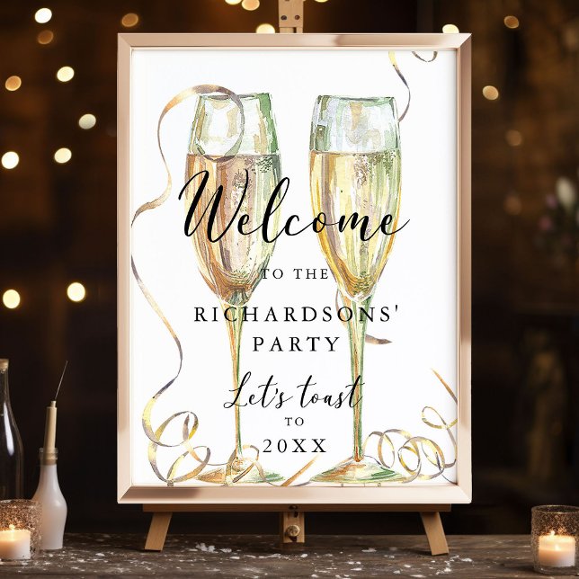 Budgeten Guld Champagne Party Välkomstecken Poster (Skapare uppladdad)