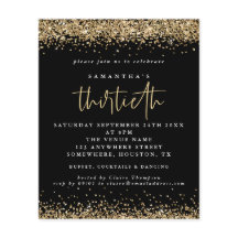 Budgeten Guld Glitter 30 Party Svarta Inbjudan