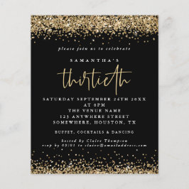 Budgeten Guld Glitter 30 Party Svarta Inbjudan