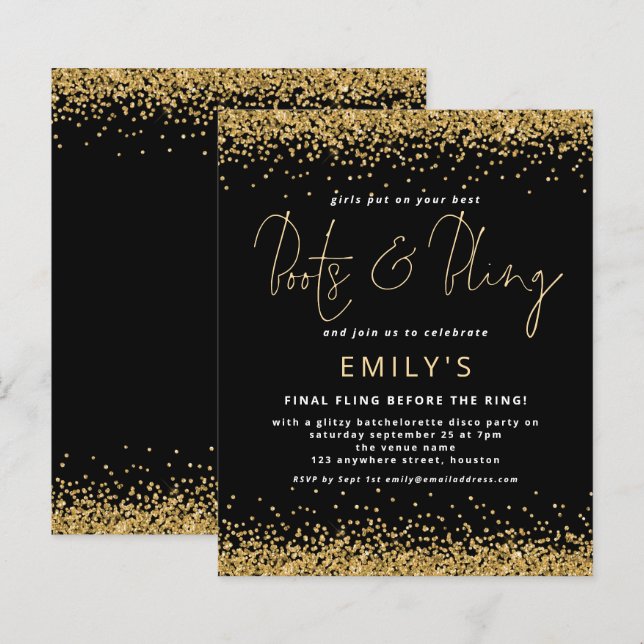 BUDGETEN Guld Glitter Black Bachelorette Disco (Fram/baksida)