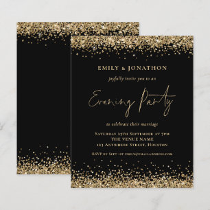 BUDGETEN Guld Glitter Black Bröllop Evening Inbjud