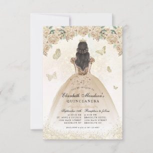 Budgeten Guld Glitter Blommigt Princess Quinceañer Anteckningskort