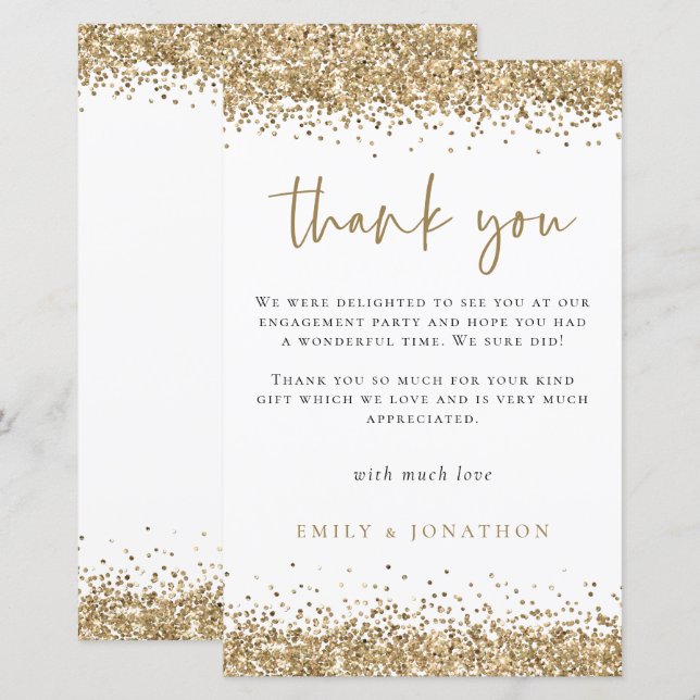 Budgeten Guld Glitter Förlovningsfest Tack (Fram/baksida)