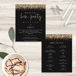 Budgeten Guld Glitter Helg Hen Party Svarta Inbjud