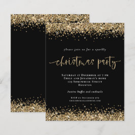 Budgeten Guld Glitter Svarte jul Party Inbjudan