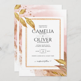 BUDGETEN Guld Lövs Bröllopsinbjudan till QR-kod fö Inbjudningar