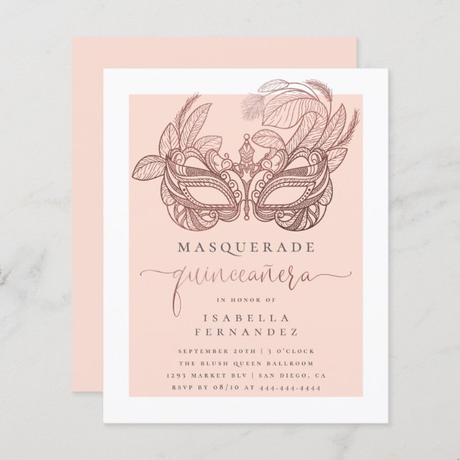 Budgeten  Guld Masquuppad Quinceañera Birthday (Fram/baksida)