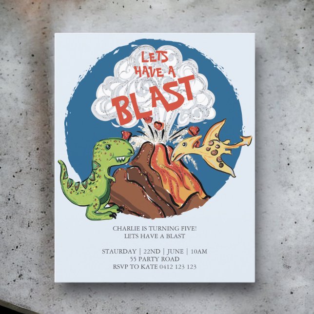BUDGETEN HAR EN Blast Dinosaur Birthday-inbjudan (Skapare uppladdad)