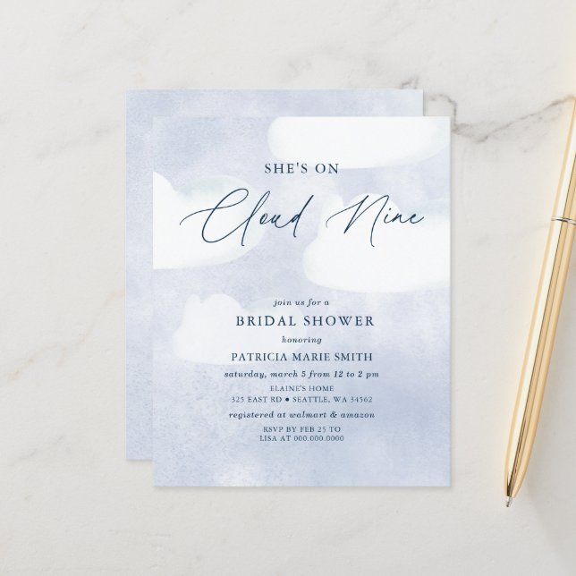 Budgeten hon har på Cloud Nine Möhippa Inbjudan (Fram/Back In Situ)