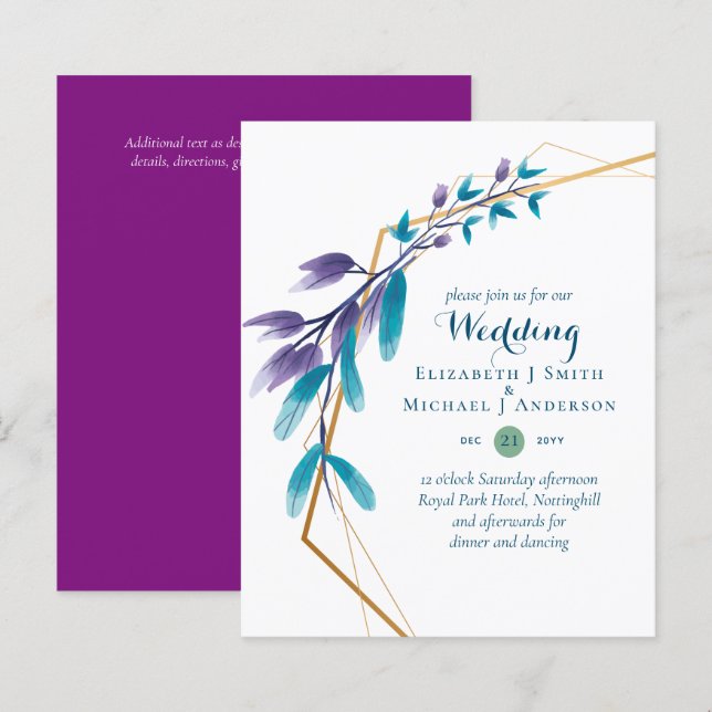 BUDGETEN - inbjudan till utandningsbröllop i Lila  (Fram/baksida)