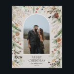 BUDGETEN Jul 1 fotobåge, botanisk vattenfärg Flygblad<br><div class="desc">budgeterad God jul,  modern elegant vattenfärgstorkad botanisk blommigt,  mutad färg helgdag arch 1 fotojulflygare</div>