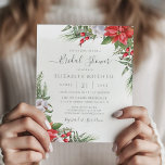 Budgeten Jul Poinsettia Möhippa Inbjudan<br><div class="desc">Vackert,  prisvärt inbjudningskort för möhippan med handmålade botaniska vattenfärgillustrationer av potatisblommor,  vintergröna,  gräs och grenar och bär av skarpsill. Perfektens val inför jul-bröllopen.</div>