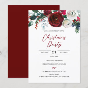 Budgeten Julafton Festive Blommigt Red White Party Inbjudningar