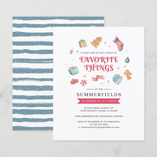 Budgeten Julfavorite Sak Helgdagar Inbjudan (Fram/baksida)