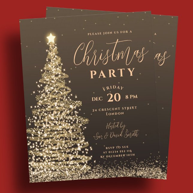 Budgeten Julgran Party Guld Helgdag Inbjudan (Budget Christmas Tree Party Gold Holiday Invite )