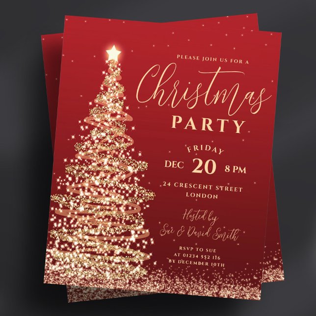 Budgeten Julgran Party Red Helgdag Inbjudan Flygblad (Budget Christmas Tree Party Red Holiday Invite Flyer)