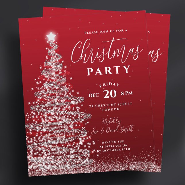 Budgeten Julgran Silver Red Helgdag Inbjudan (Budget Christmas Tree Silver Red Holiday Invite )