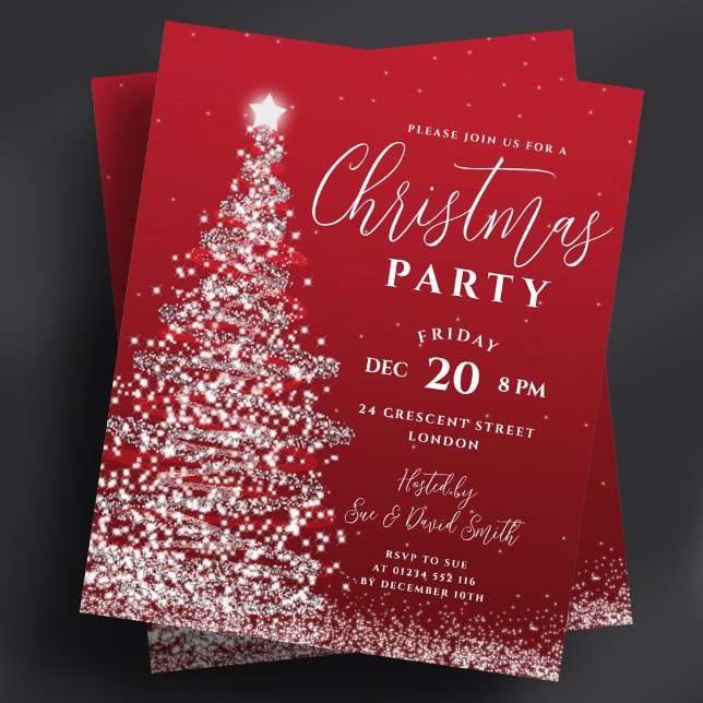 Budgeten Julgran Silver Red Helgdag Inbjudan Flygblad (Budget Christmas Tree Silver Red Holiday Invite Flyer)