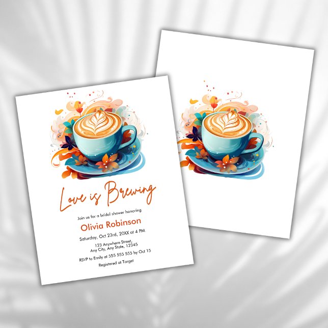 Budgeten Kärlek går upp i Möhippa Inbjudan (Budget Blue Floral Love is Brewing Coffee Bridal Shower Invitation )