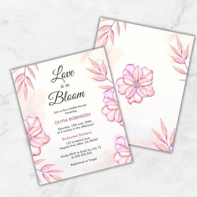 Budgeten Kärlek ligger i Bloom Inbjudningskort för (Budget Love is in Bloom Watercolor Floral Spring Bridal Shower Invitation  )