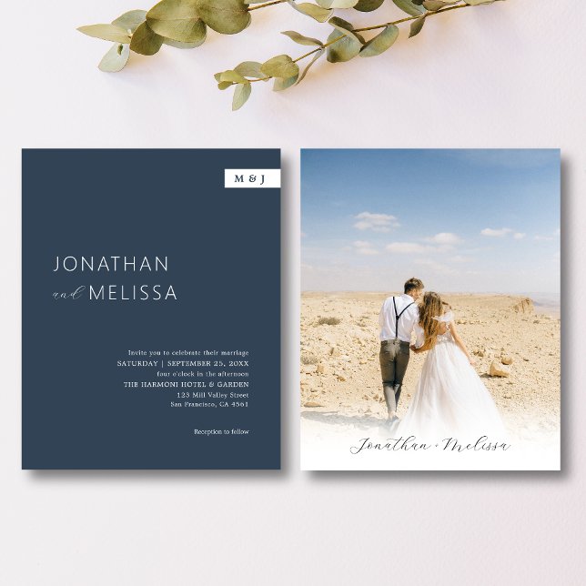 BUDGETEN Klassisk, enkel marin blå monogram Bröllo (Skapare uppladdad)