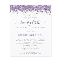 Budgeten Lila Glitter tjugoförsta Party Inbjudan
